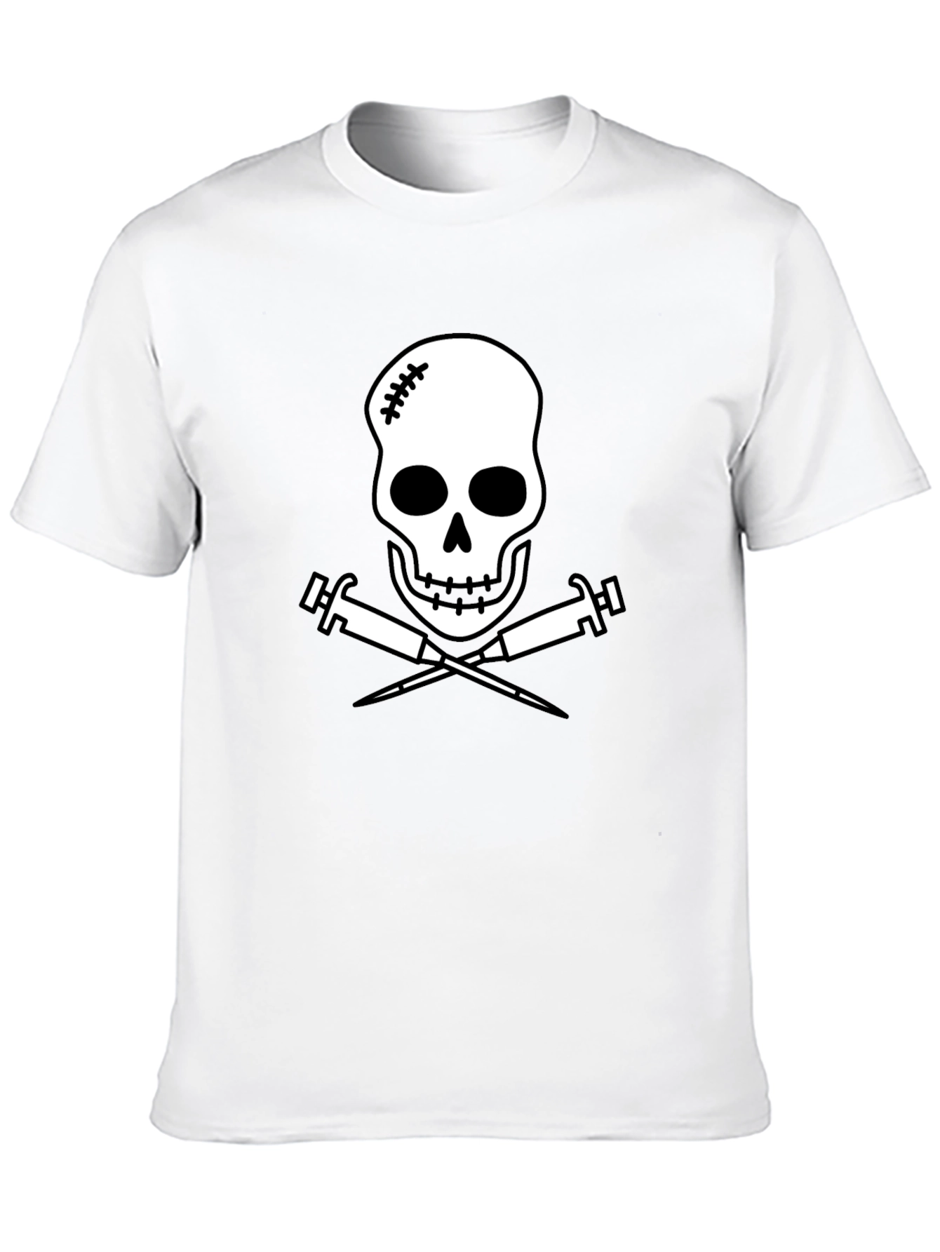 Edgy Skull & Syringe Graphic Tee - Black Cotton
