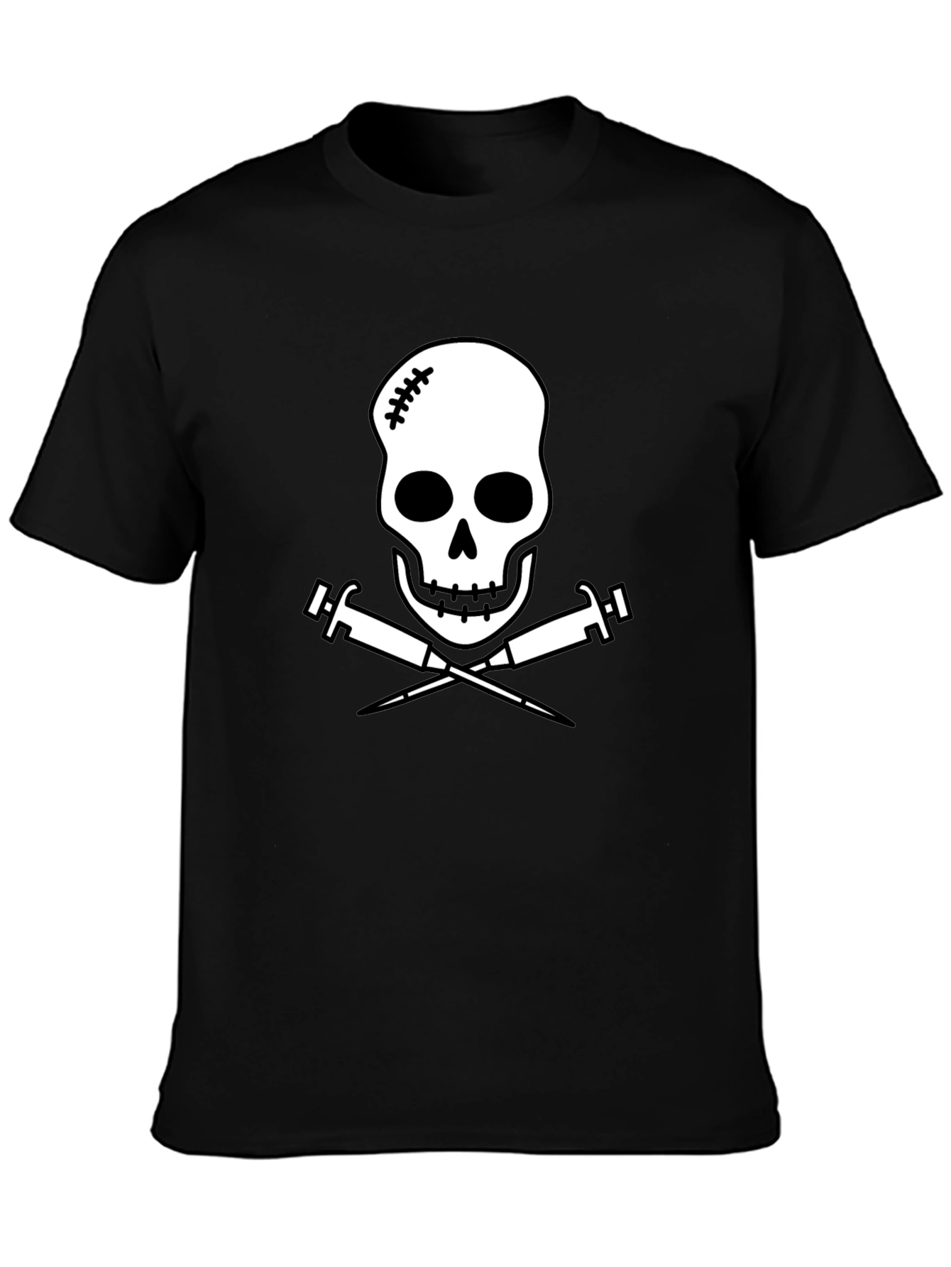 Edgy Skull & Syringe Graphic Tee - Black Cotton