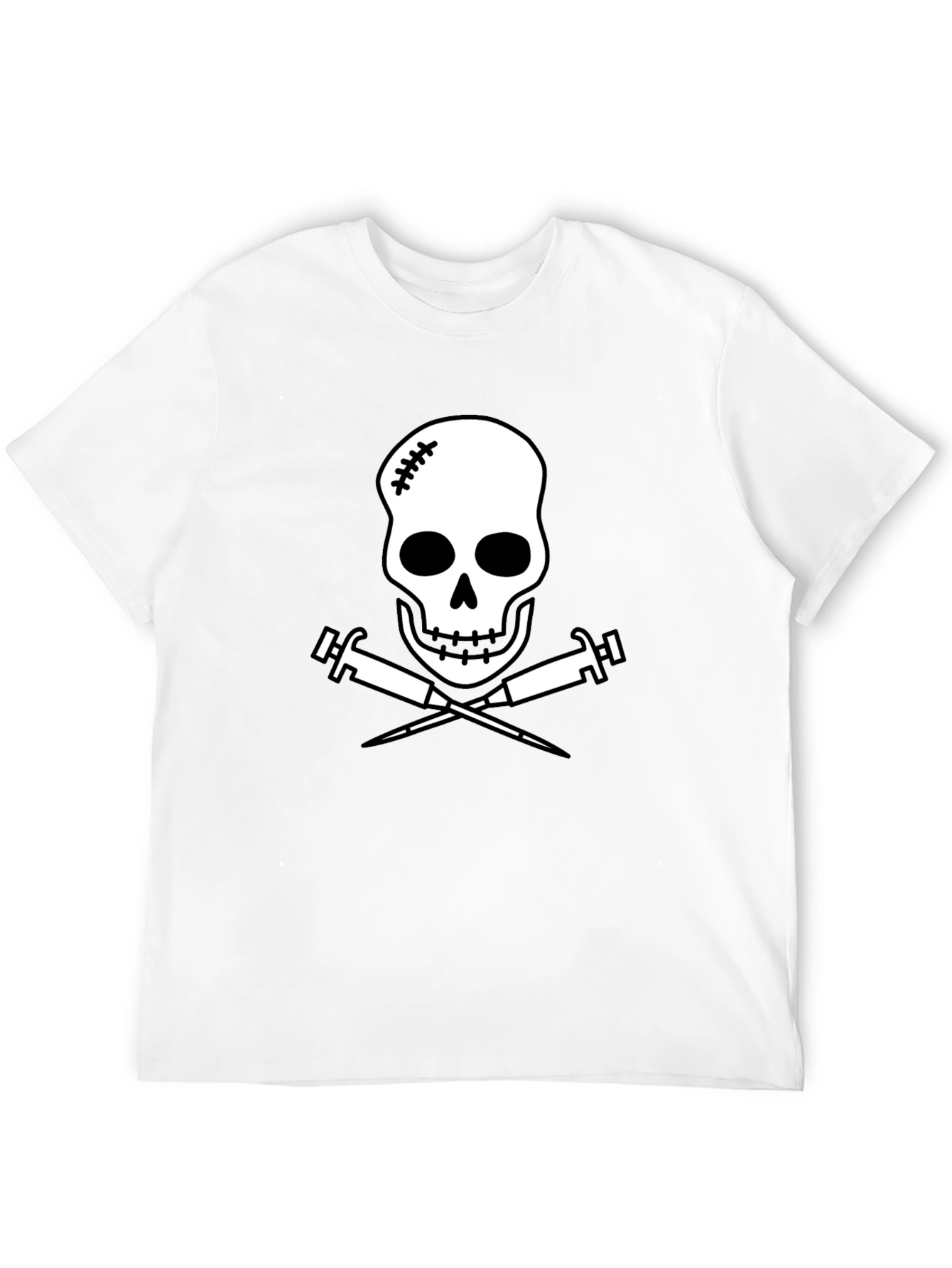 Edgy Skull & Syringe Graphic Tee - Black Cotton