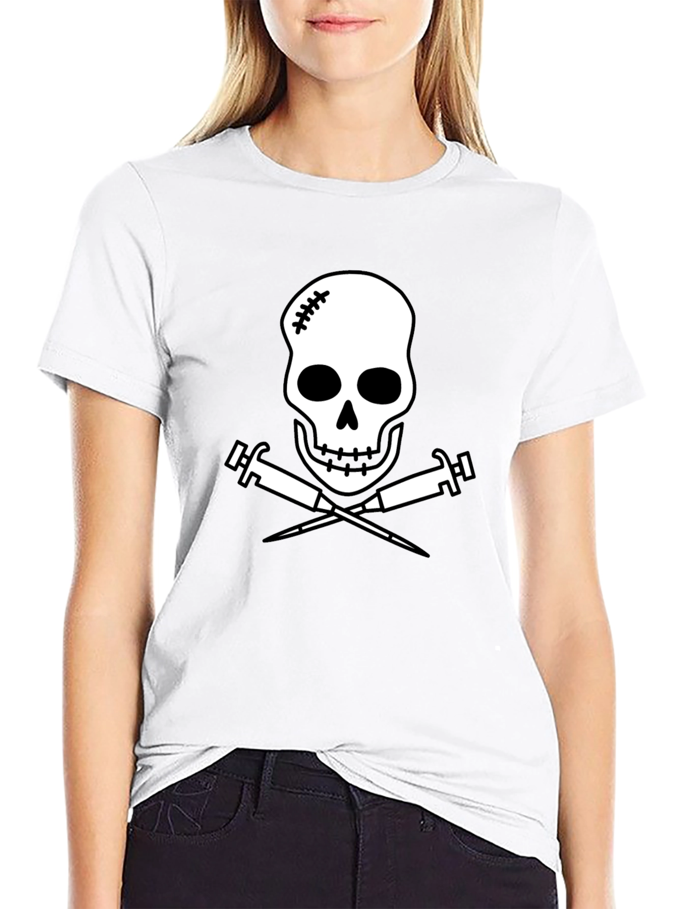 Edgy Skull & Syringe Graphic Tee - Black Cotton