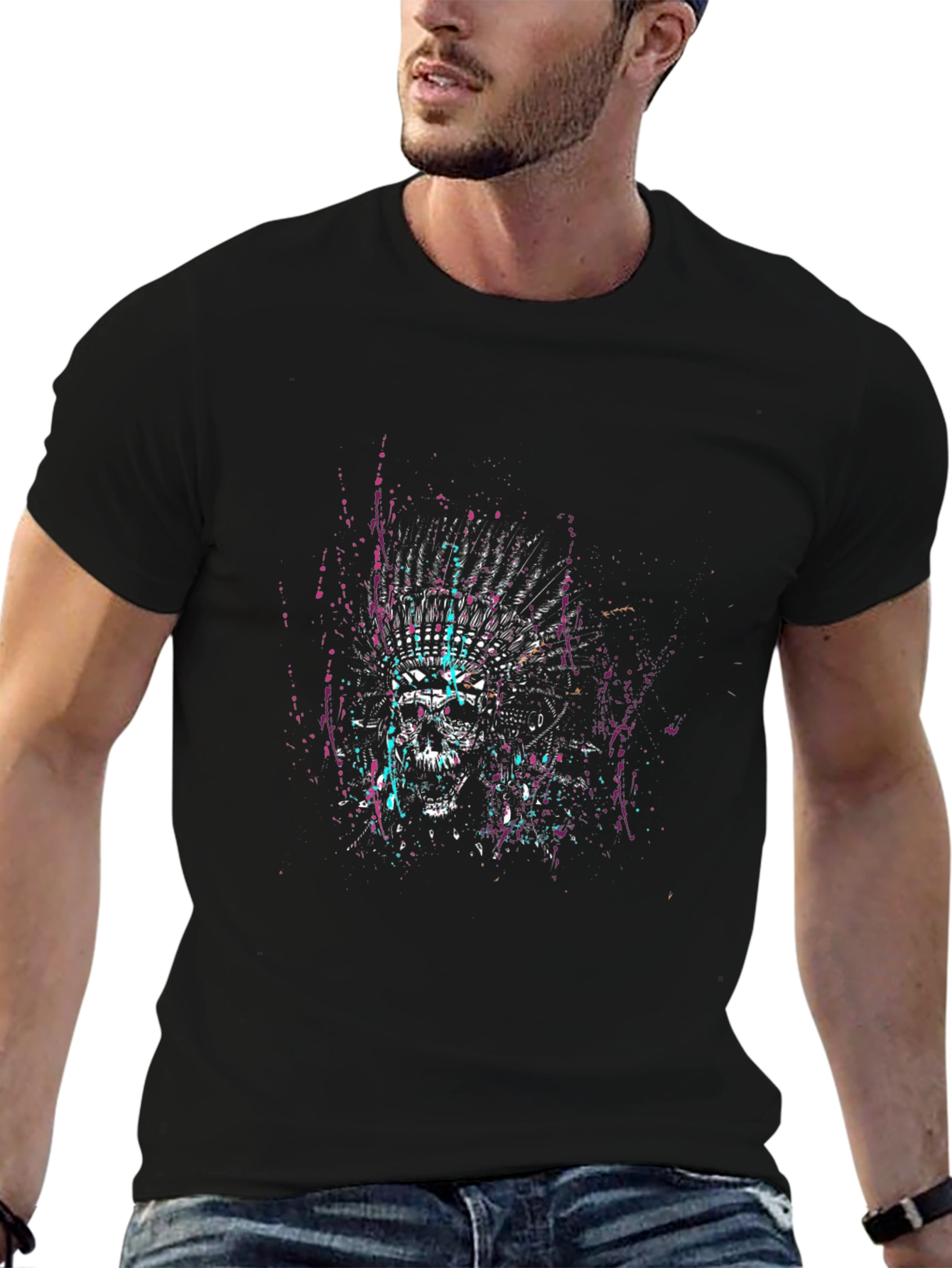 Skull Headdress Graphic Tee - Black