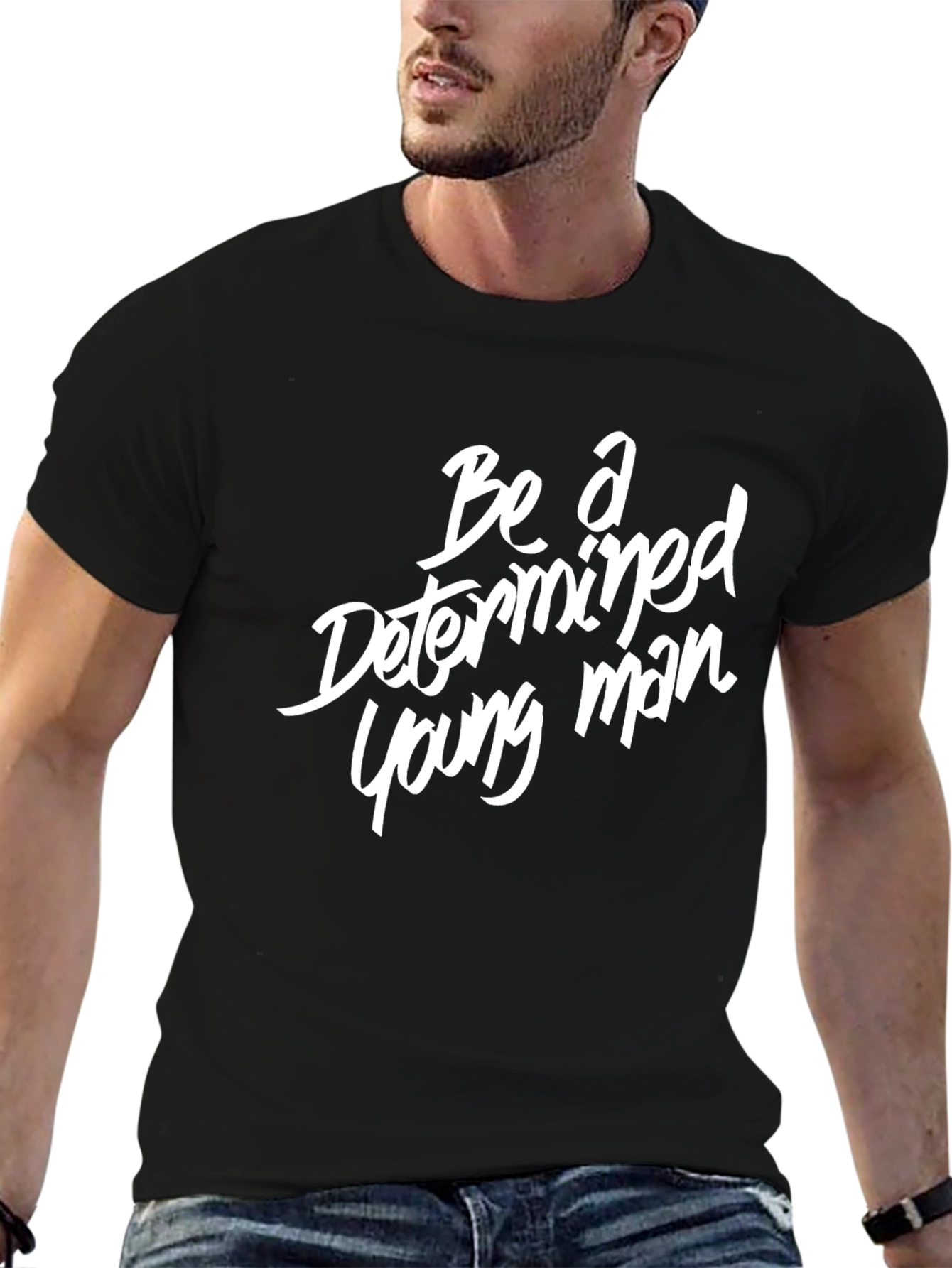Determined Young Man Graphic Tee - Black