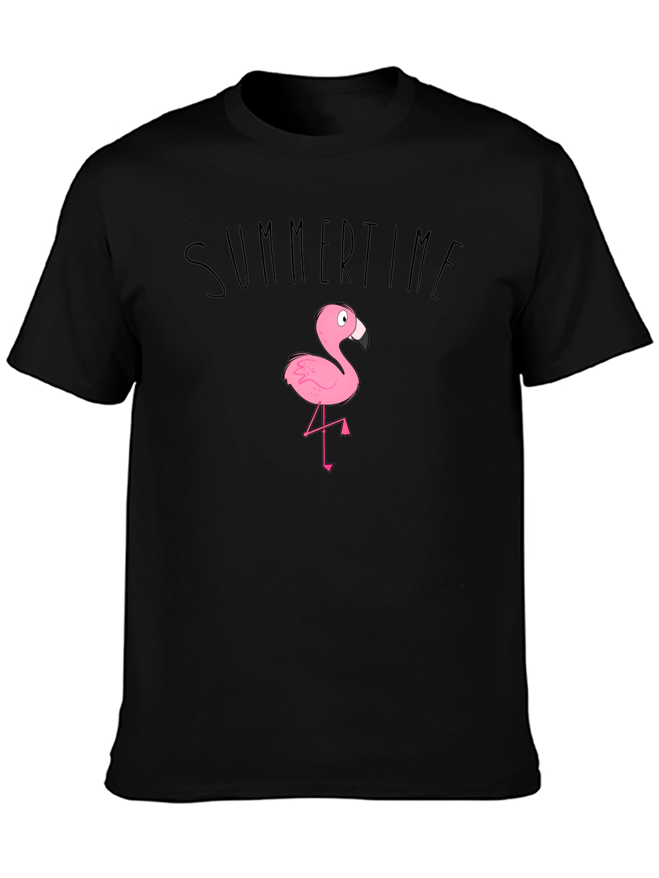 Summertime Flamingo Graphic Tee - Black