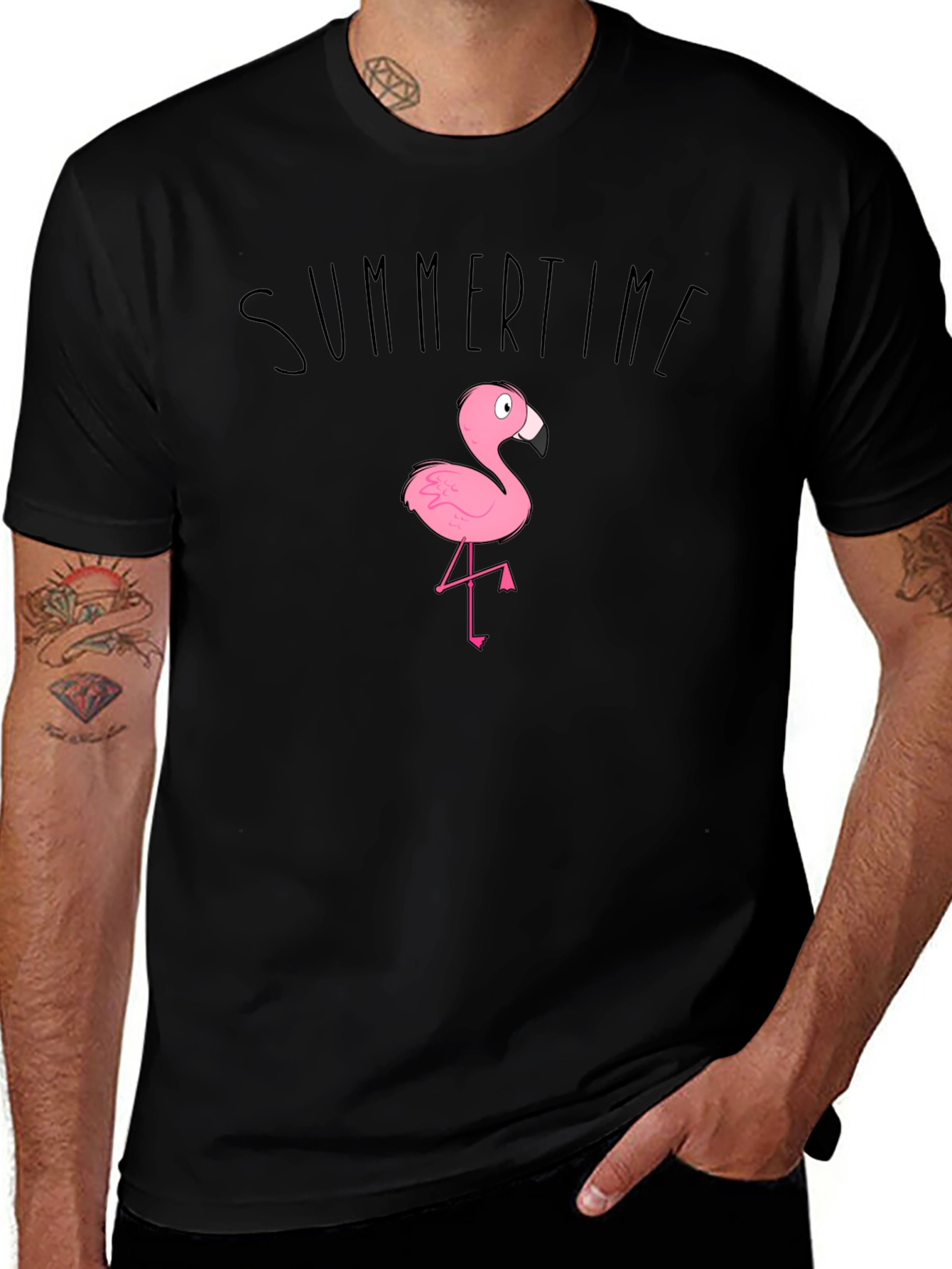 Summertime Flamingo Graphic Tee - Black