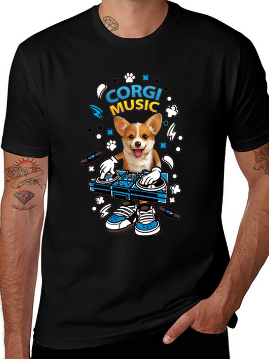 Corgi DJ Graphic Tee - Music Lovers Shirt