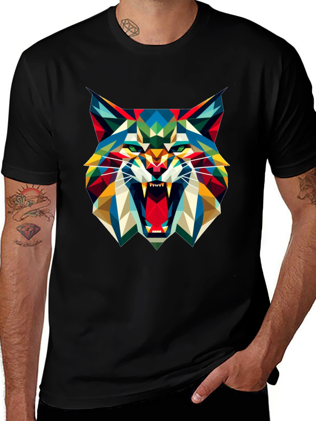 Geometric Wolf Graphic Tee - Mens Black T-Shirt