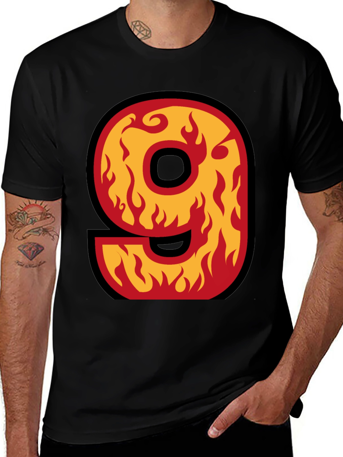 Fiery Number 9 T-Shirt - Bold Graphic Tee