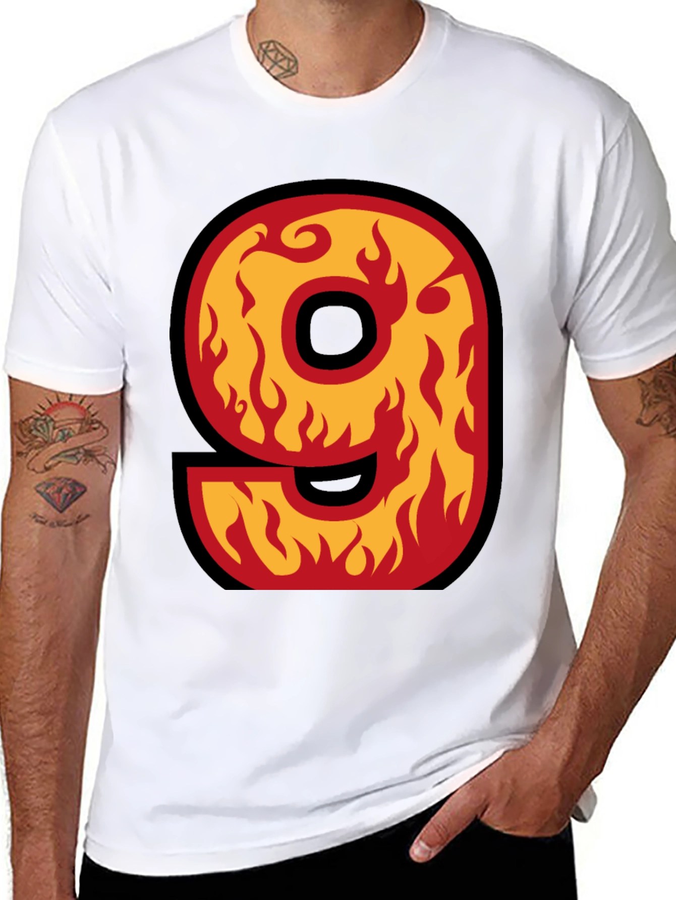 Fiery Number 9 T-Shirt - Bold Graphic Tee