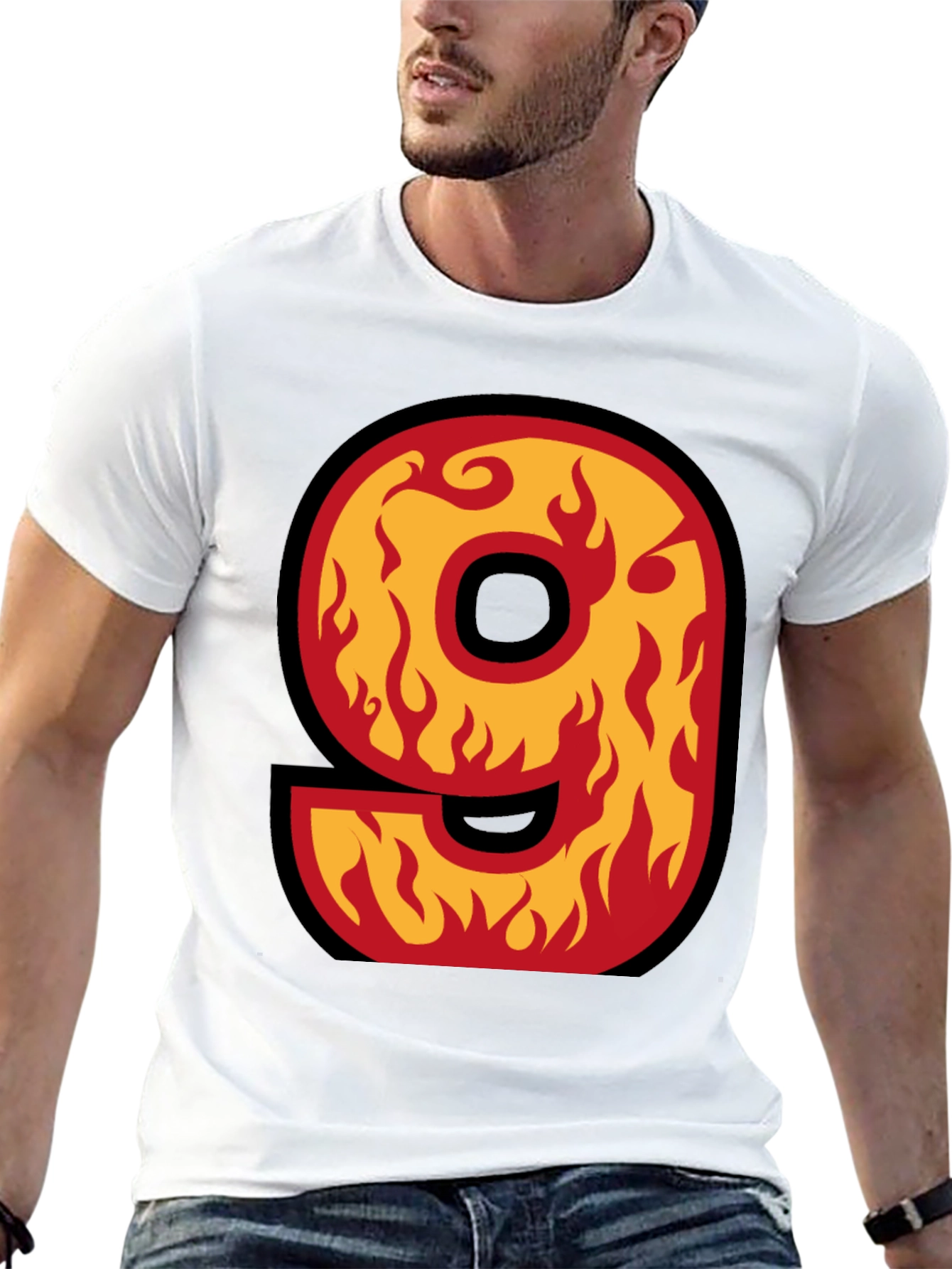 Fiery Number 9 T-Shirt - Bold Graphic Tee