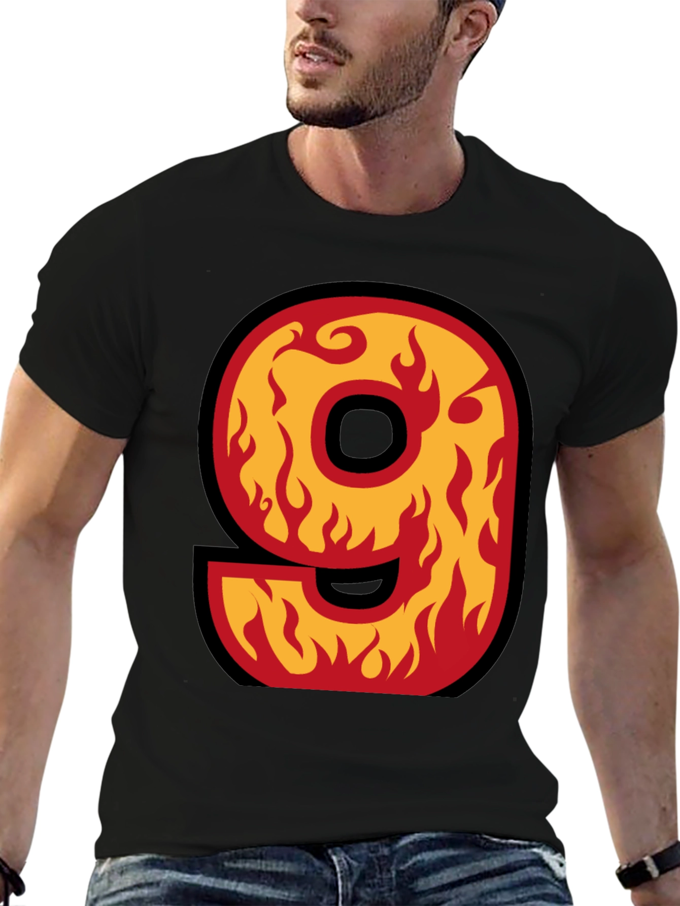 Fiery Number 9 T-Shirt - Bold Graphic Tee