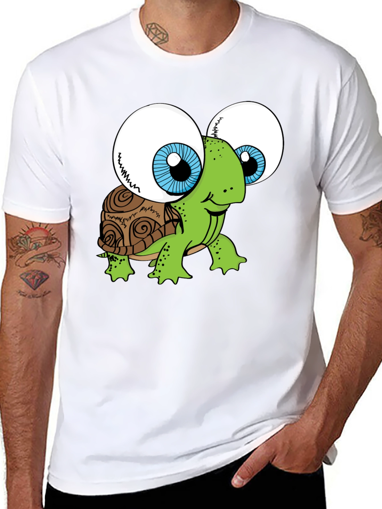 Funny Turtle Googly Eyes Black T-Shirt