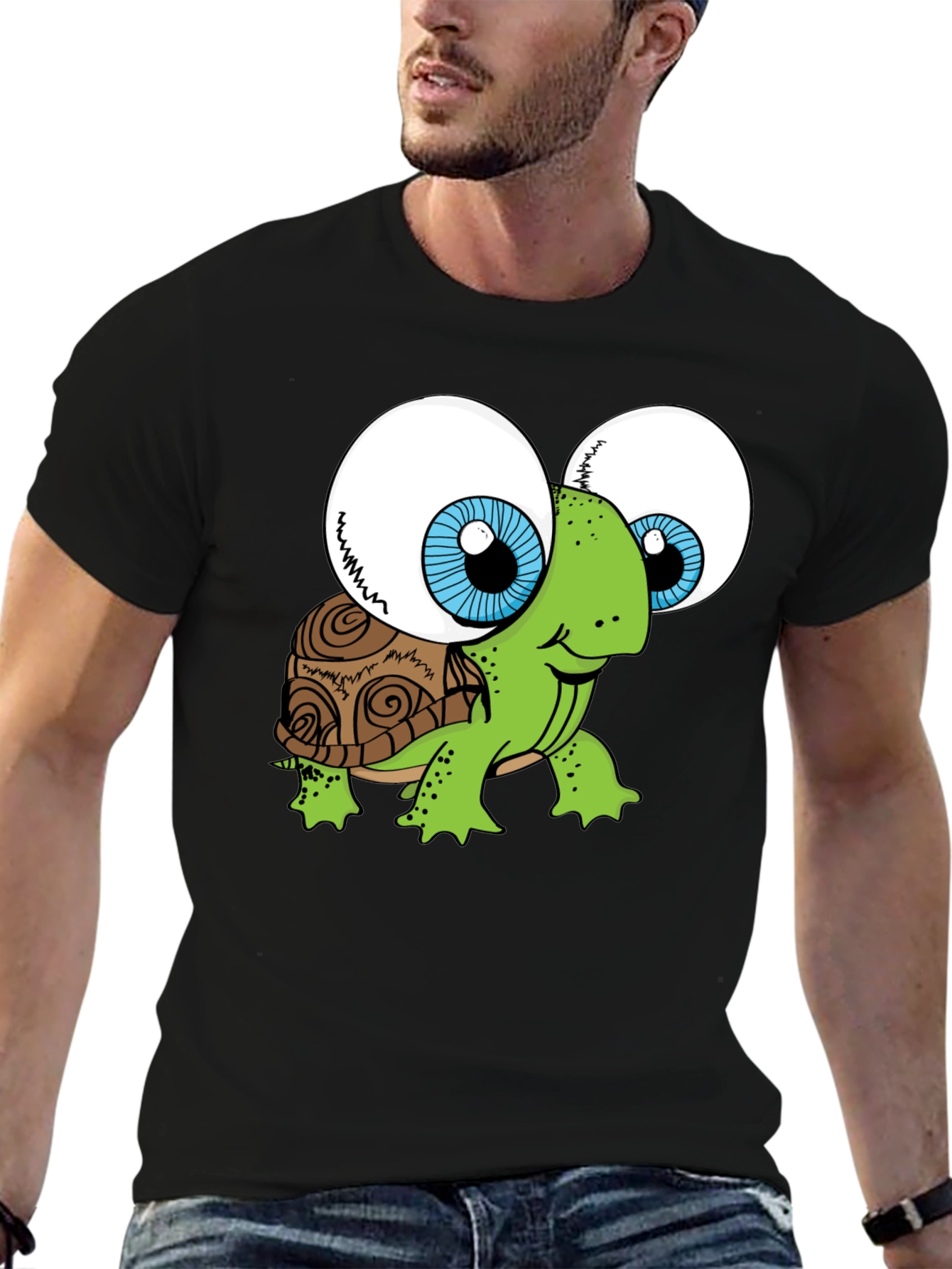 Funny Turtle Googly Eyes Black T-Shirt