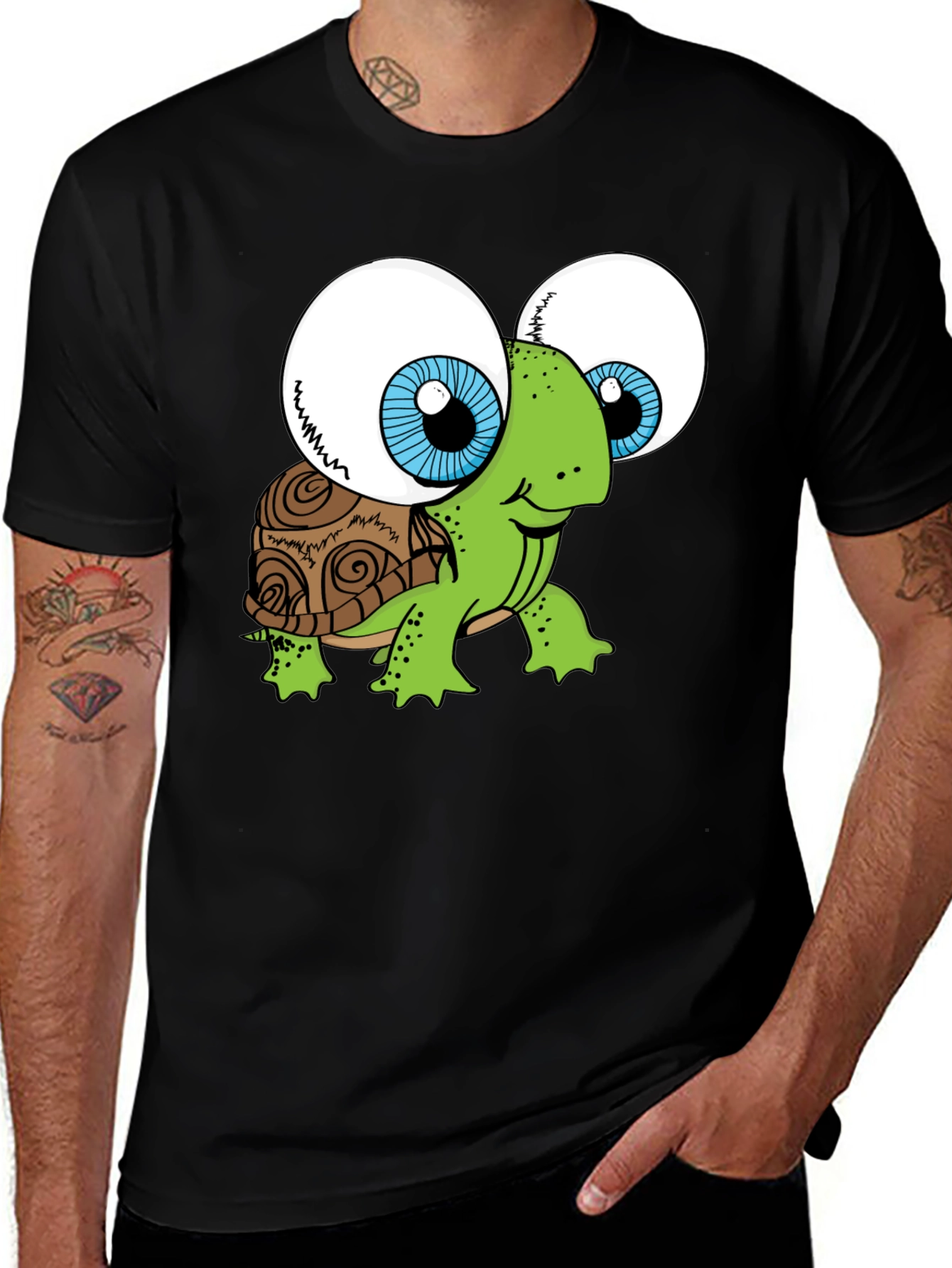 Funny Turtle Googly Eyes Black T-Shirt