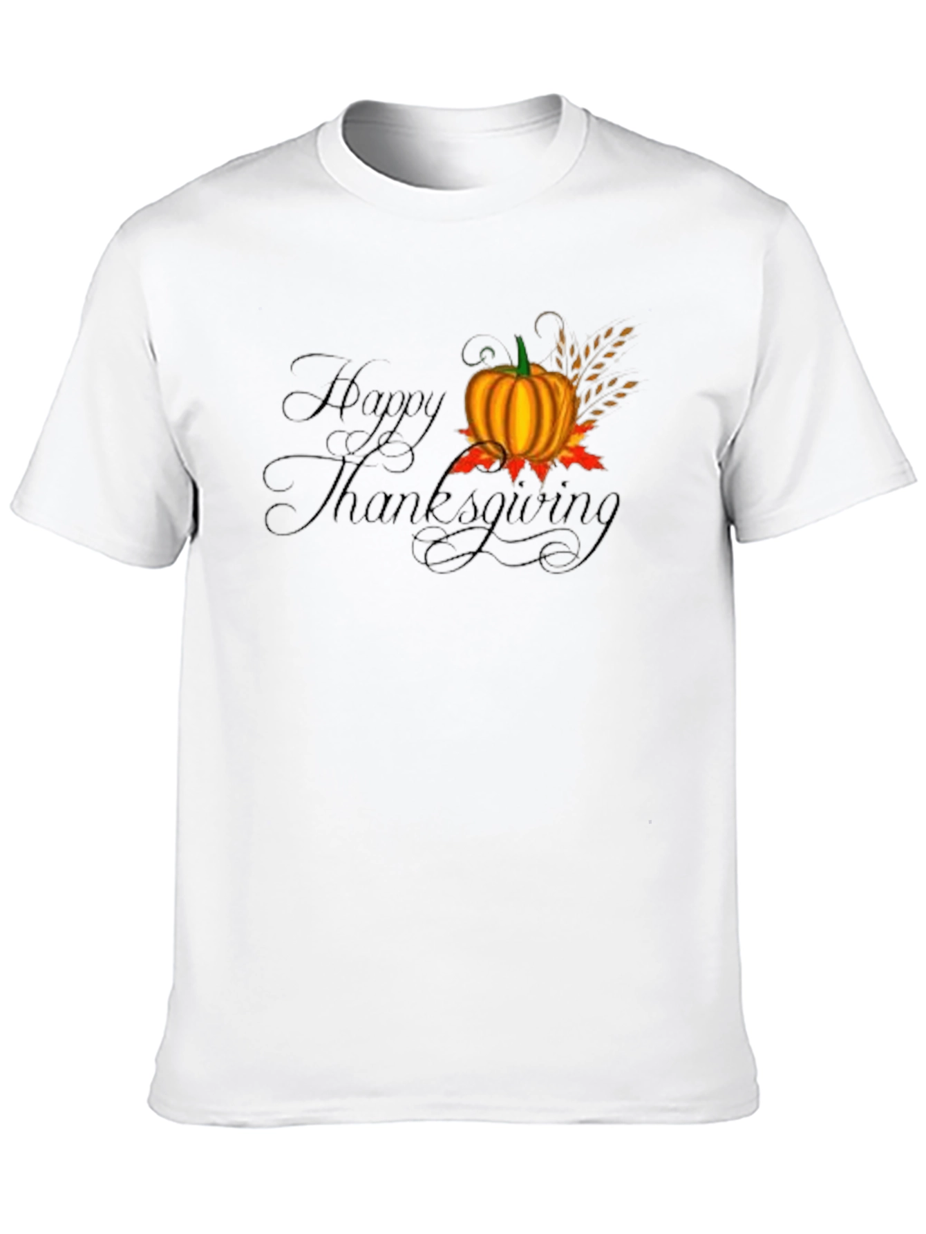 Happy Thanksgiving Black T-Shirt with Pumpkin