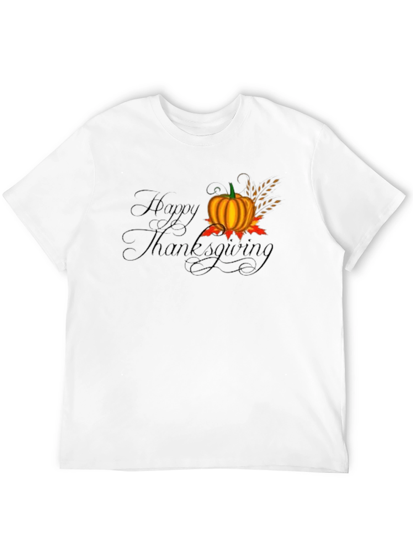 Happy Thanksgiving Black T-Shirt with Pumpkin