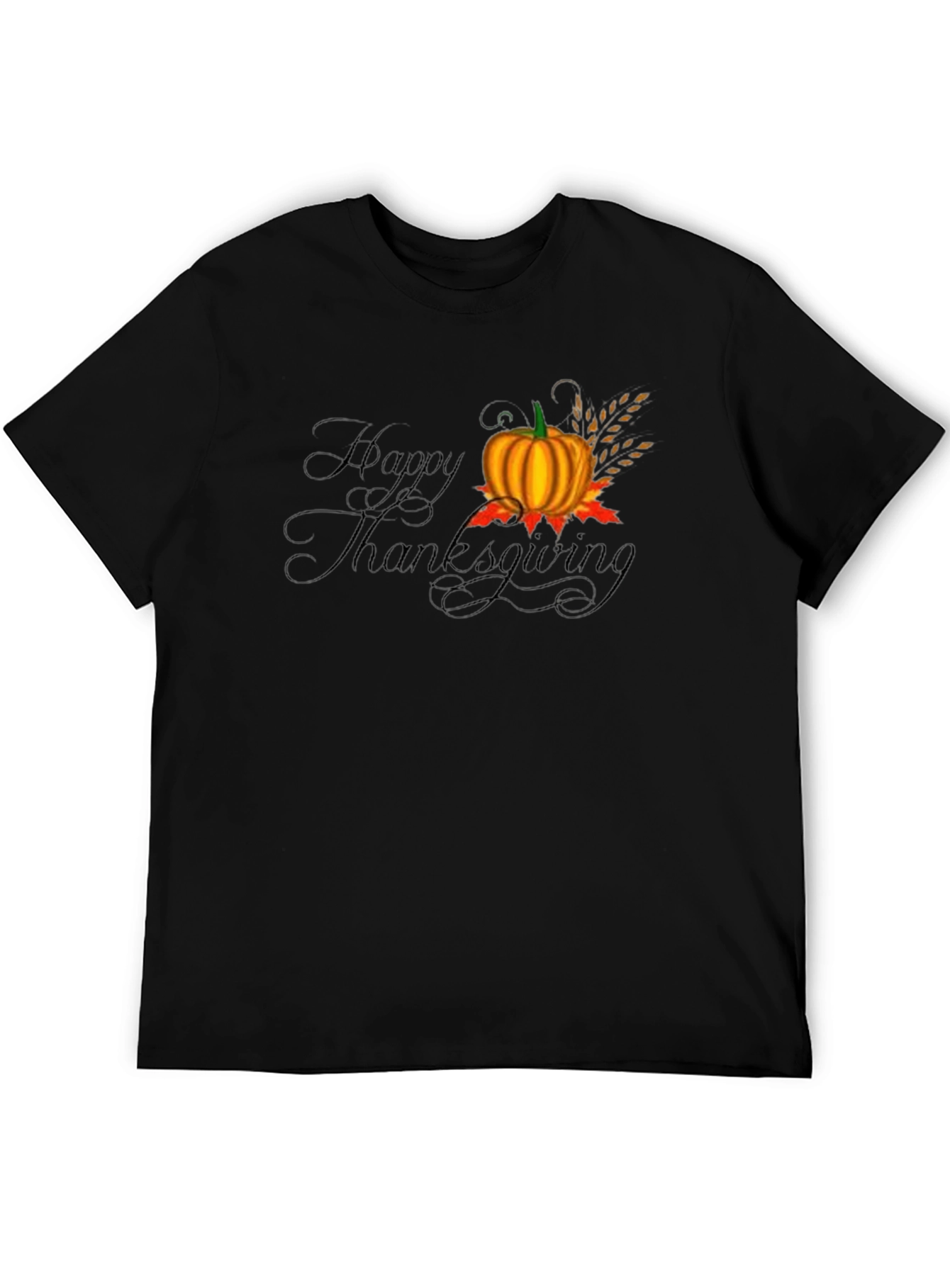 Happy Thanksgiving Black T-Shirt with Pumpkin