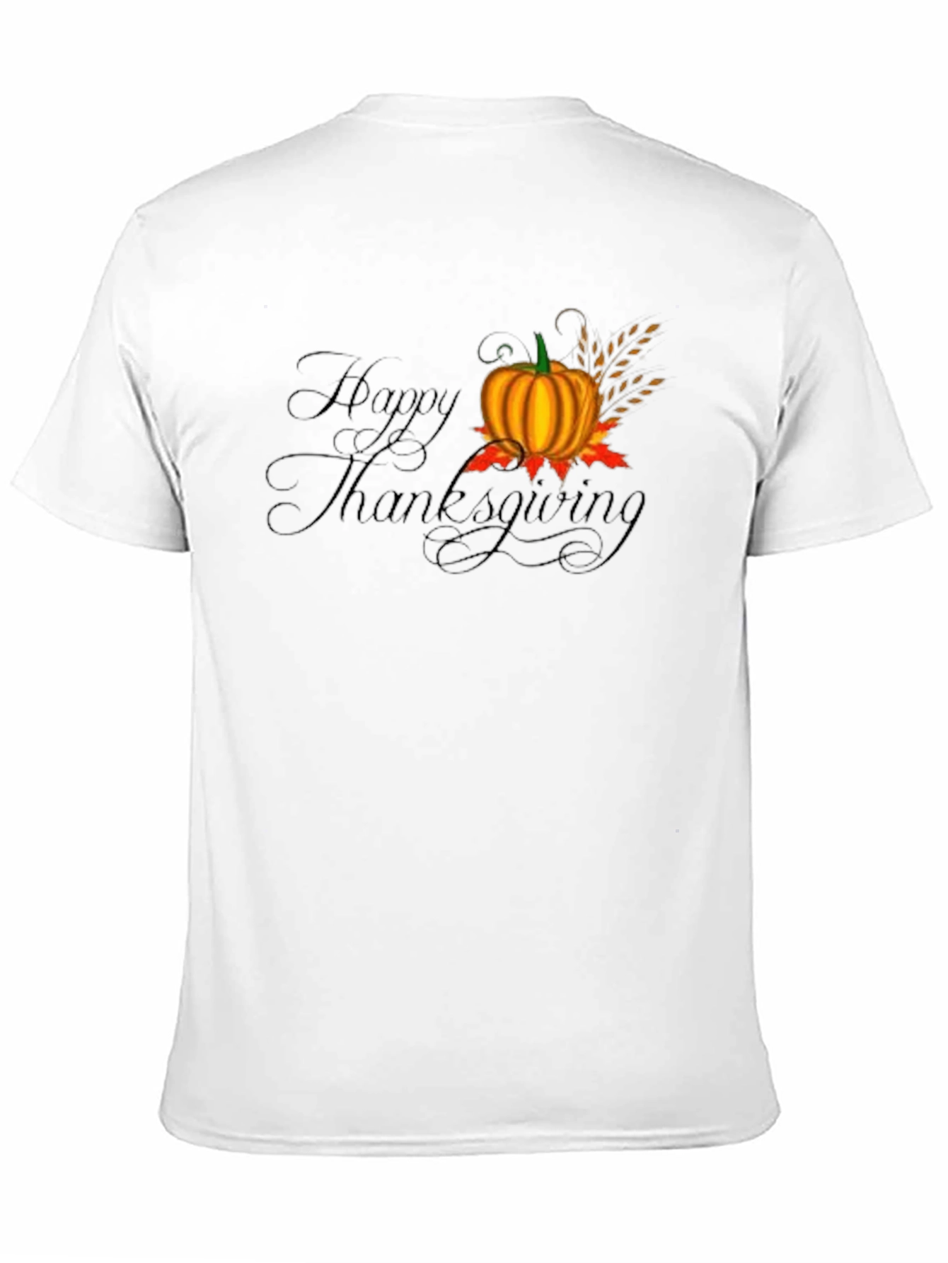 Happy Thanksgiving Black T-Shirt with Pumpkin