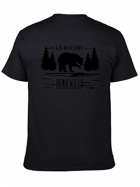 Go Outside Bear Kills Black T-Shirt