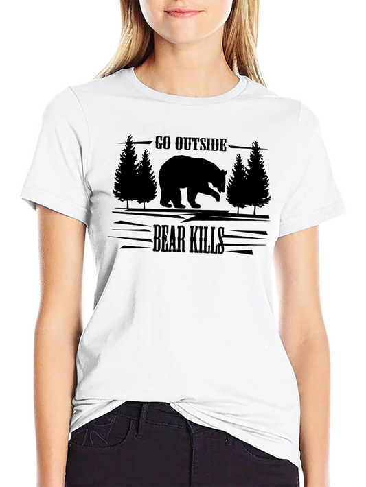 Go Outside Bear Kills Black T-Shirt