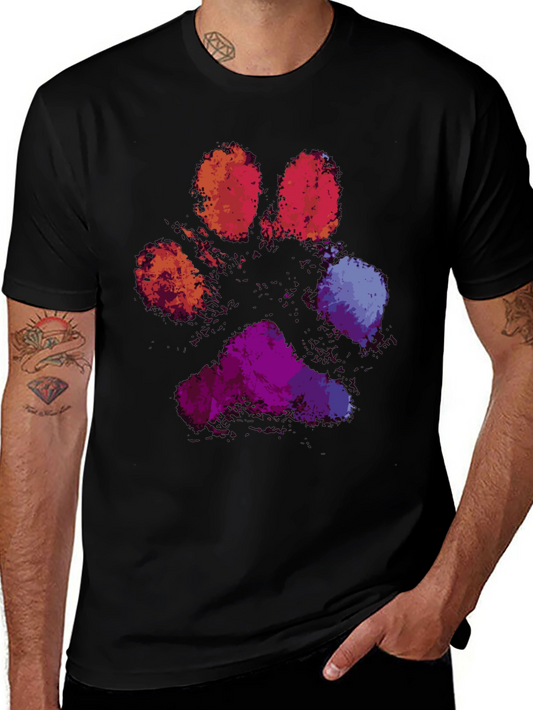 Colorful Paw Print Graphic Tee - Black