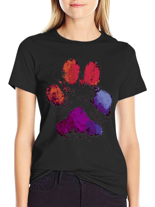 Colorful Paw Print Graphic Tee - Black
