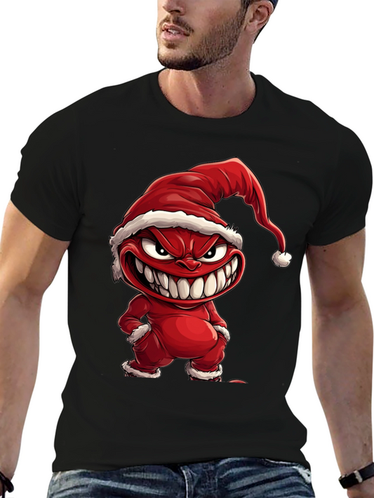 Evil Santa Cartoon Graphic Black T-Shirt