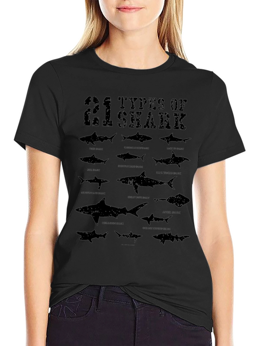 21 Types of Shark Graphic Print Tee - Black