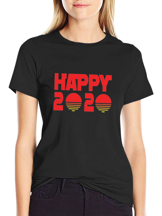 Happy 2020 Graphic T-Shirt - Black Cotton Blend