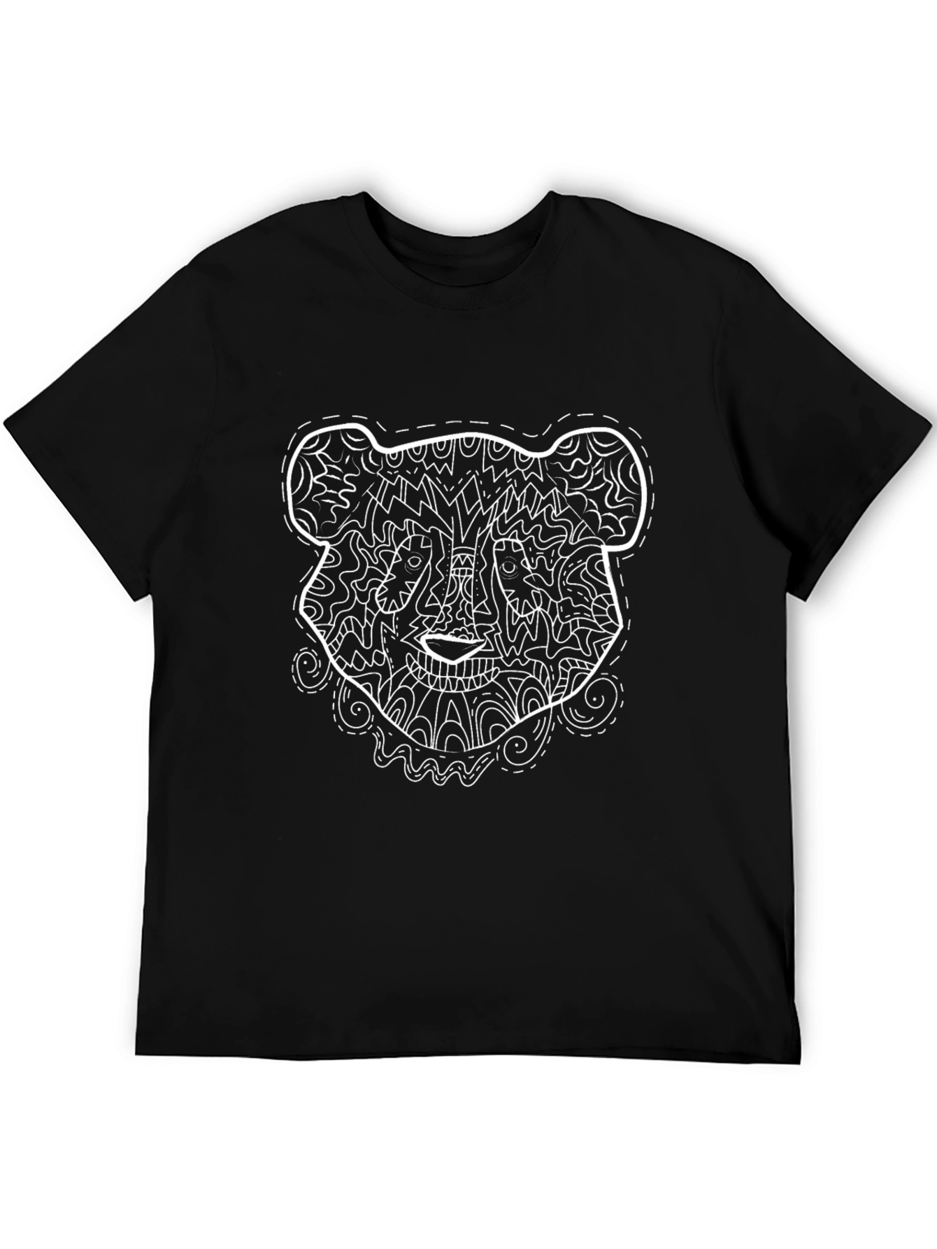 Abstract Bear Graphic Print Black T-Shirt
