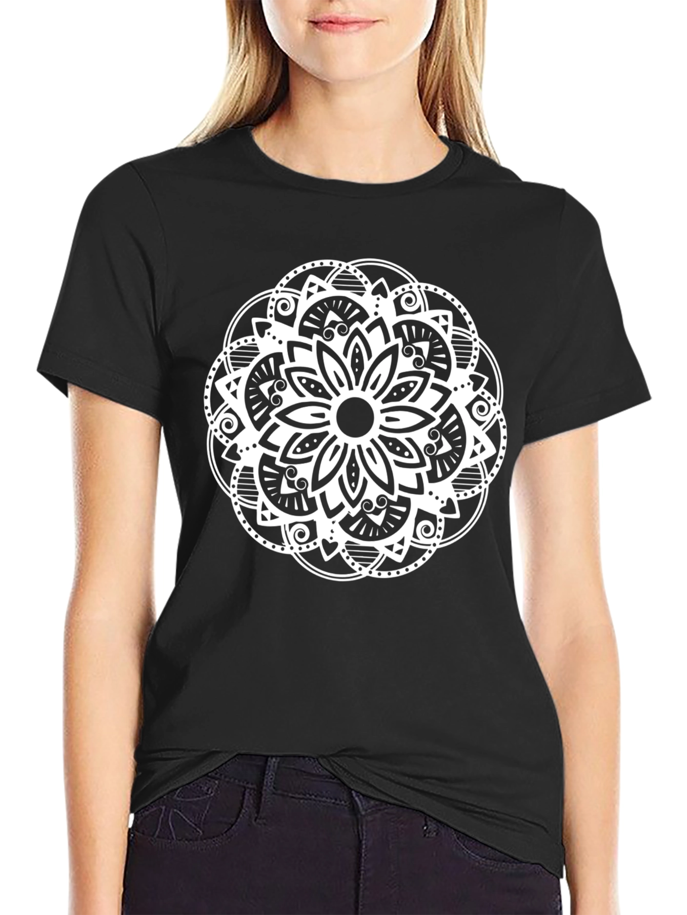 Mandala Graphic Tee - Black Cotton Blend