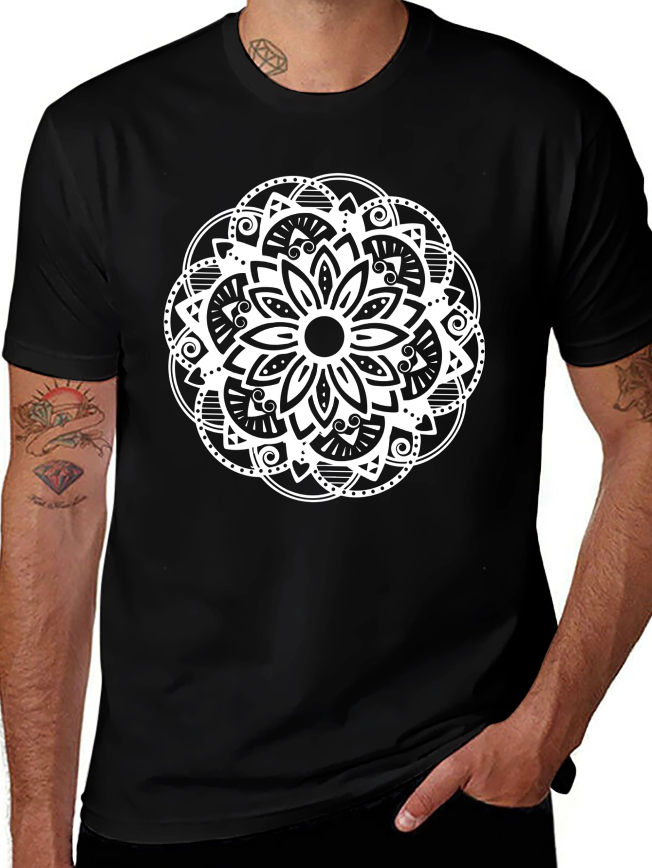 Mandala Graphic Tee - Black Cotton Blend