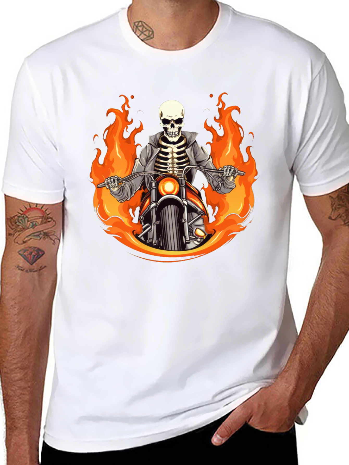 Flaming Skeleton Rider Black T-Shirt