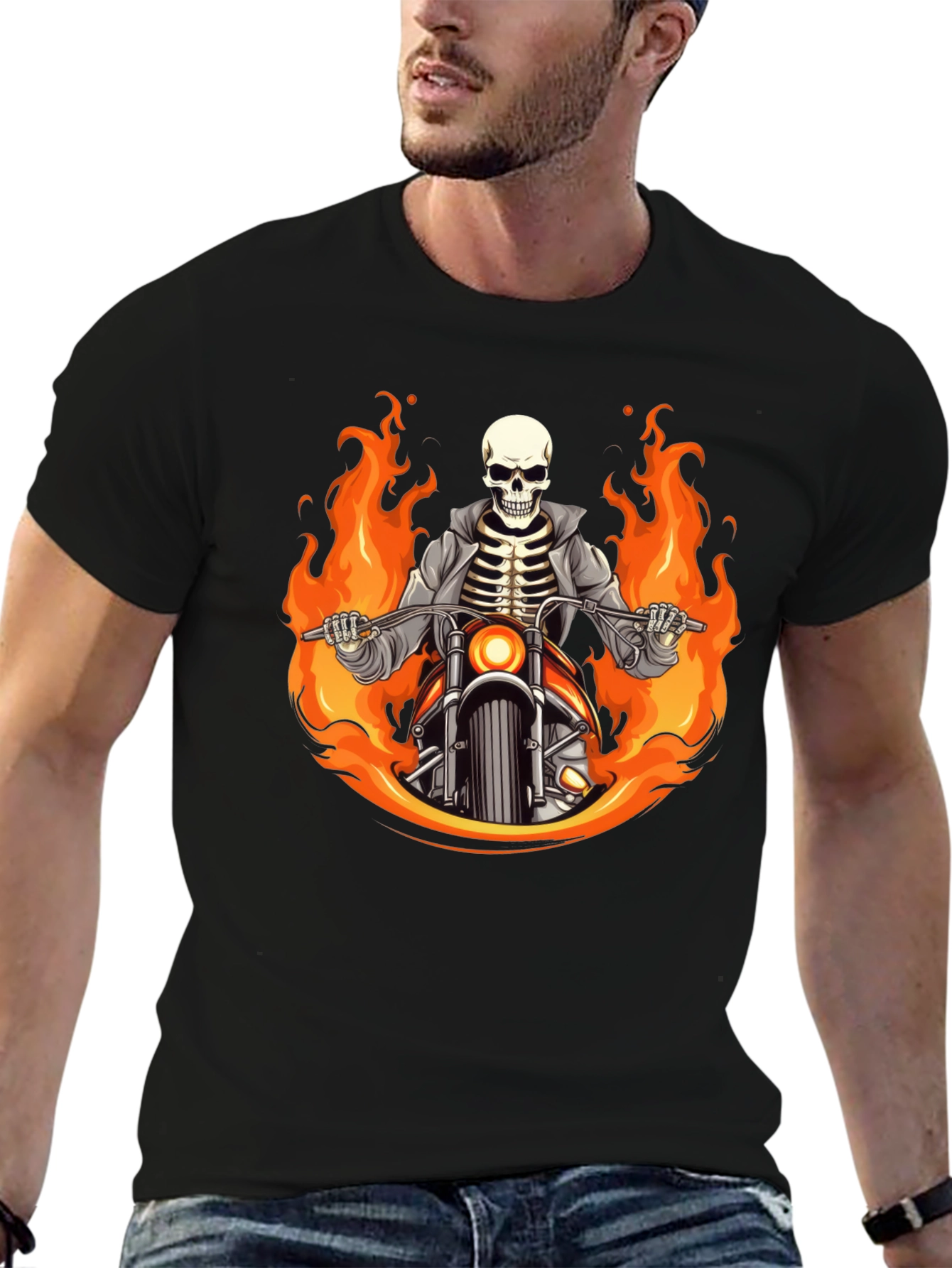 Flaming Skeleton Rider Black T-Shirt