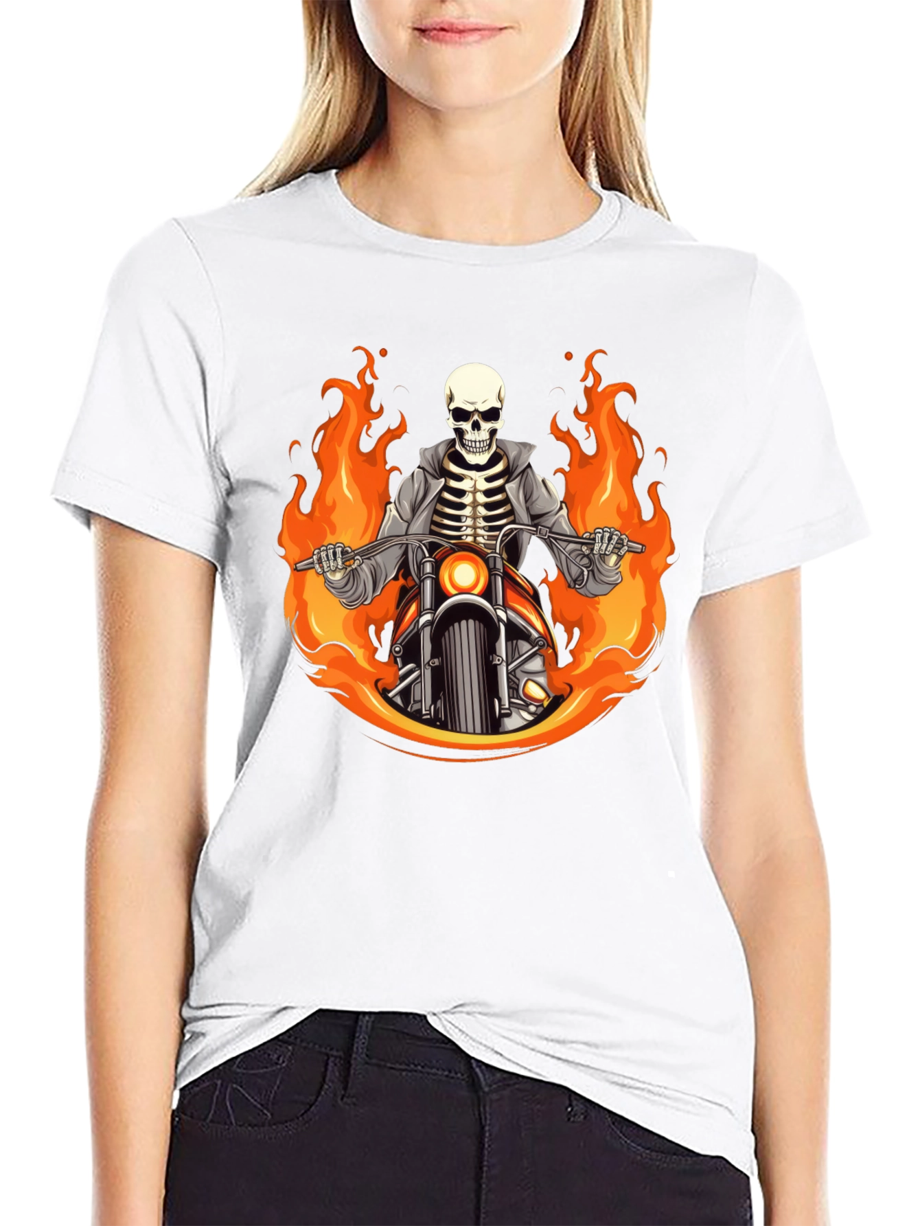 Flaming Skeleton Rider Black T-Shirt