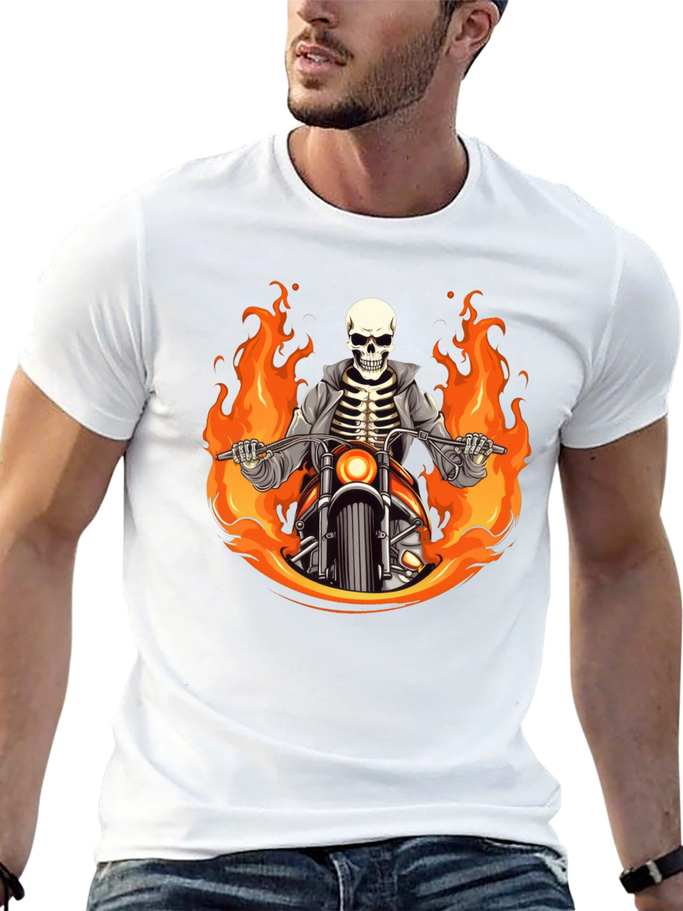 Flaming Skeleton Rider Black T-Shirt