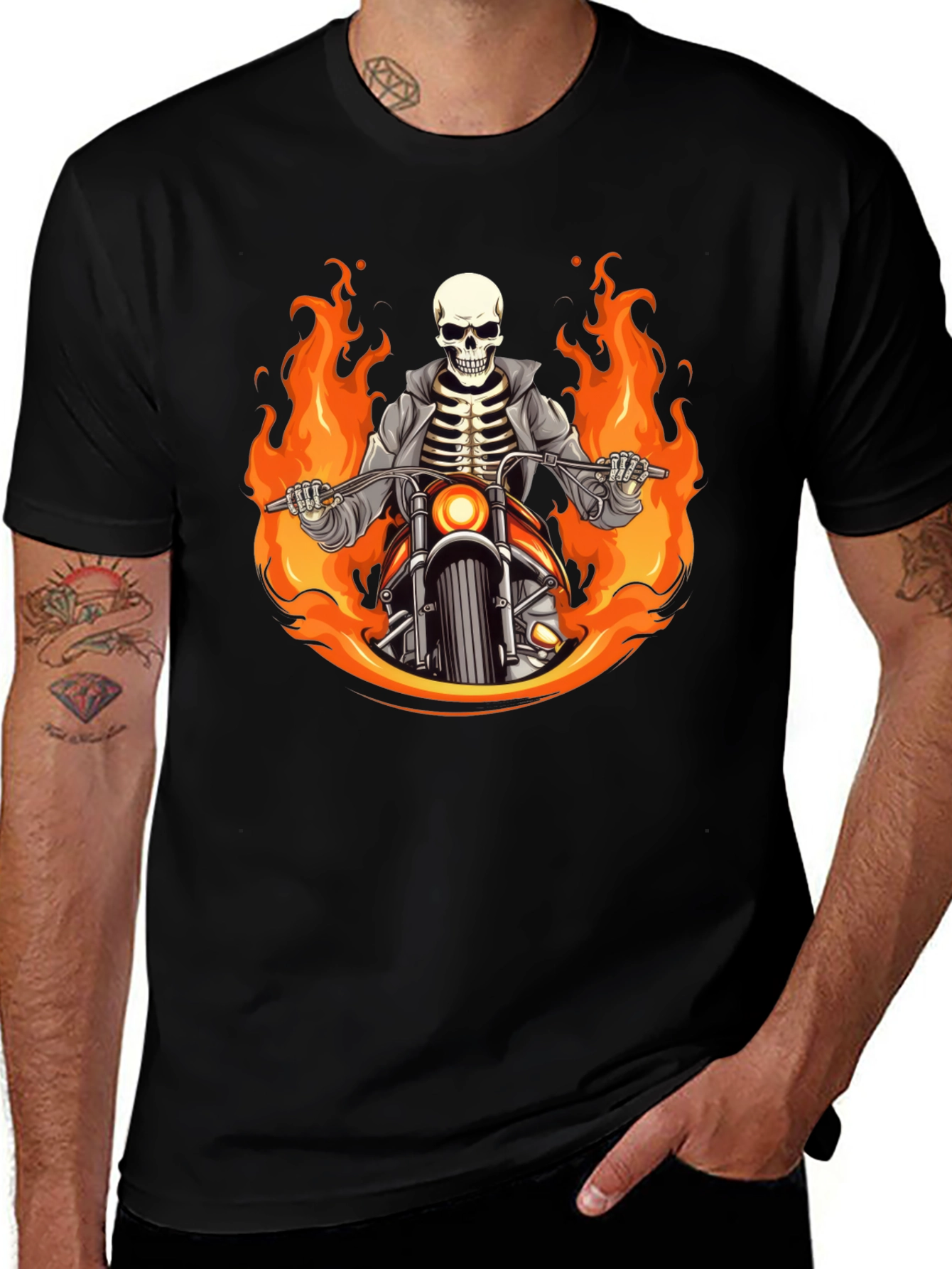 Flaming Skeleton Rider Black T-Shirt