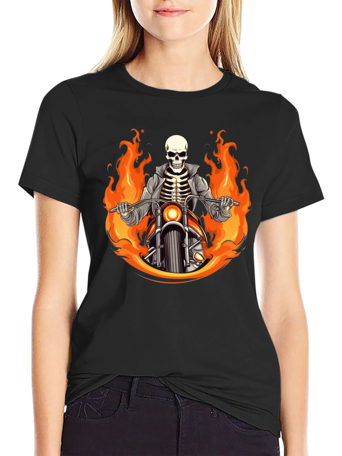 Flaming Skeleton Rider Black T-Shirt