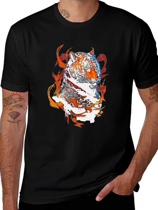 Fiery Tiger Graphic Tee - Black