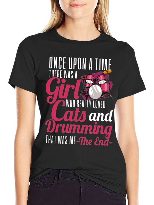 Drumming Girl T-Shirt: Cats & Music Lover Tee