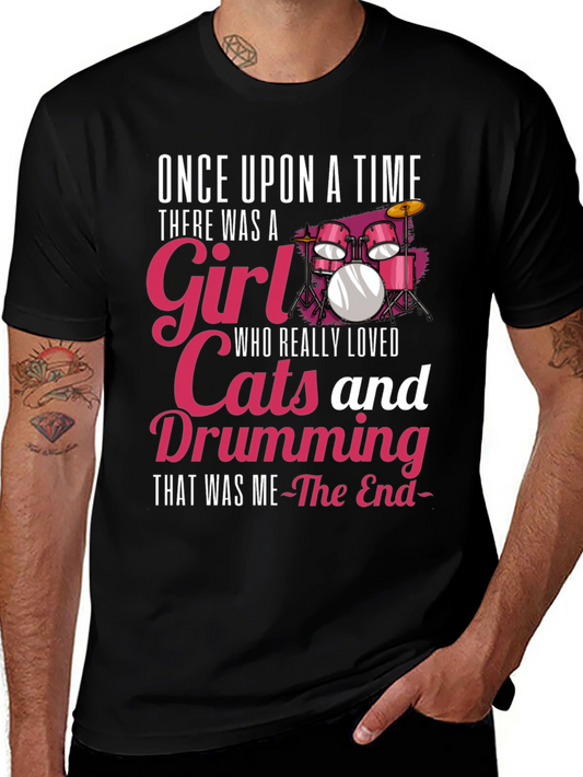 Drumming Girl T-Shirt: Cats & Music Lover Tee