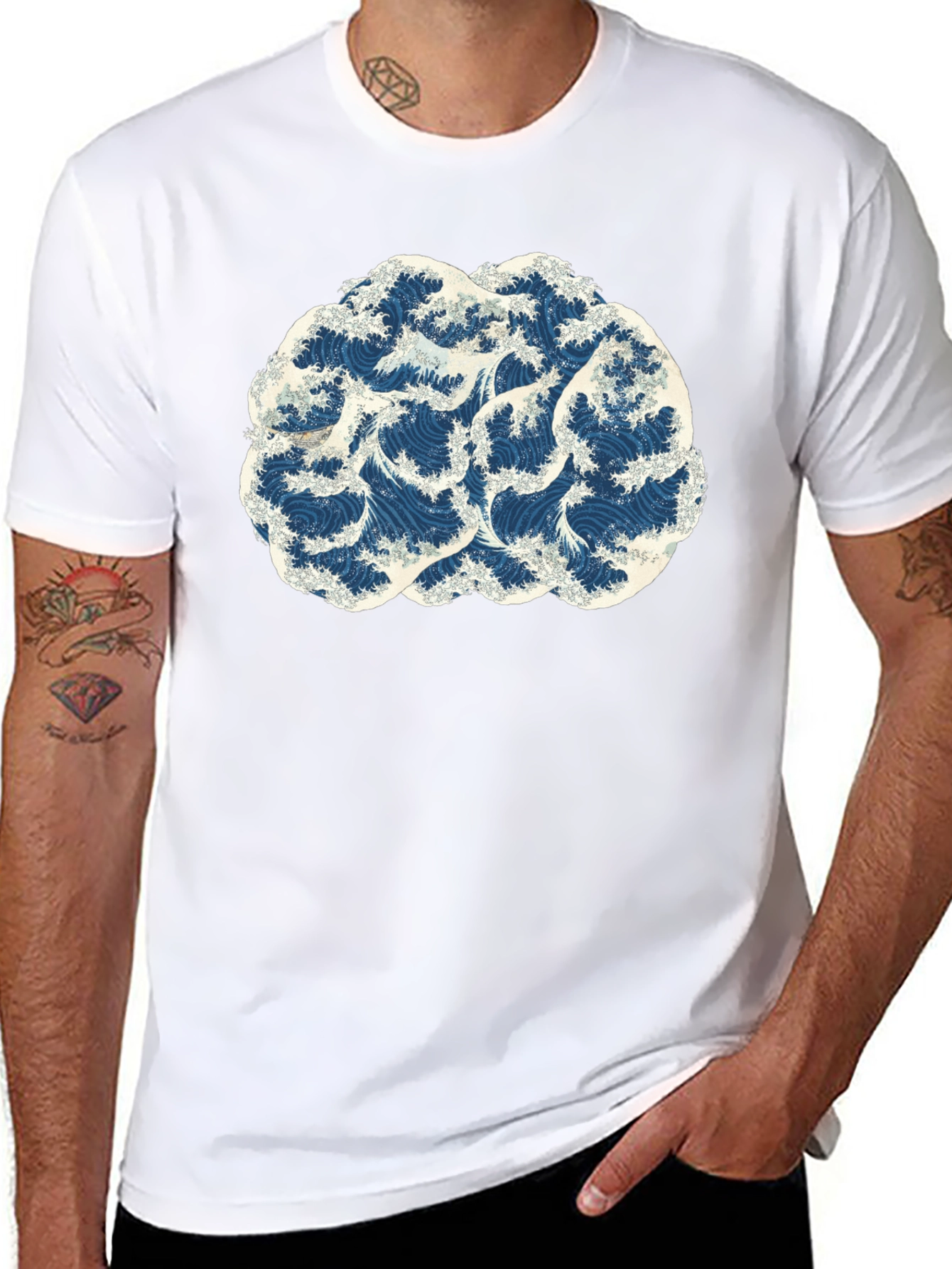 Wave Brain Black Tee - Artistic Mens T-Shirt