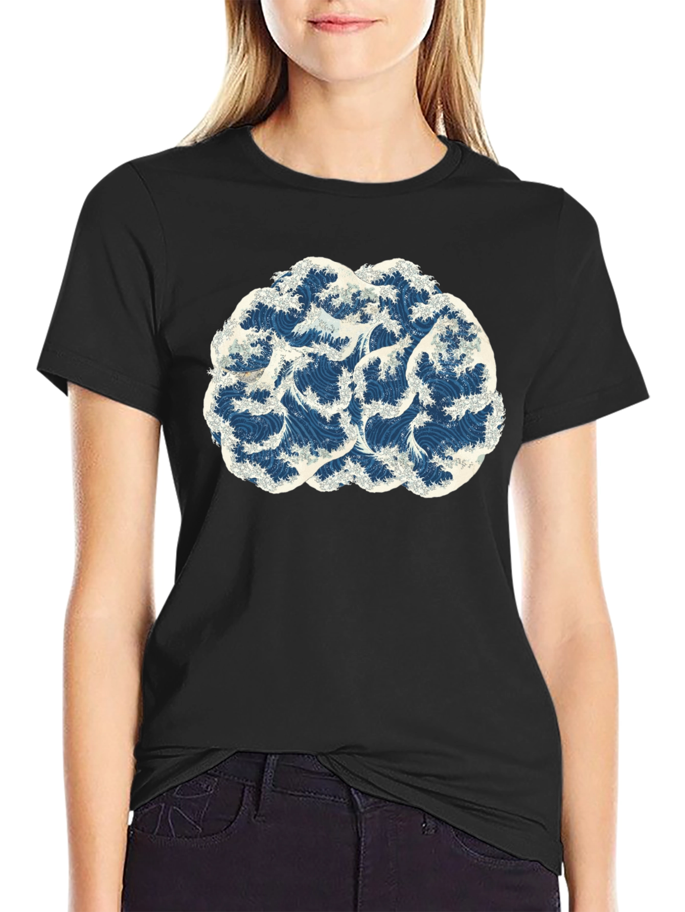 Wave Brain Black Tee - Artistic Mens T-Shirt