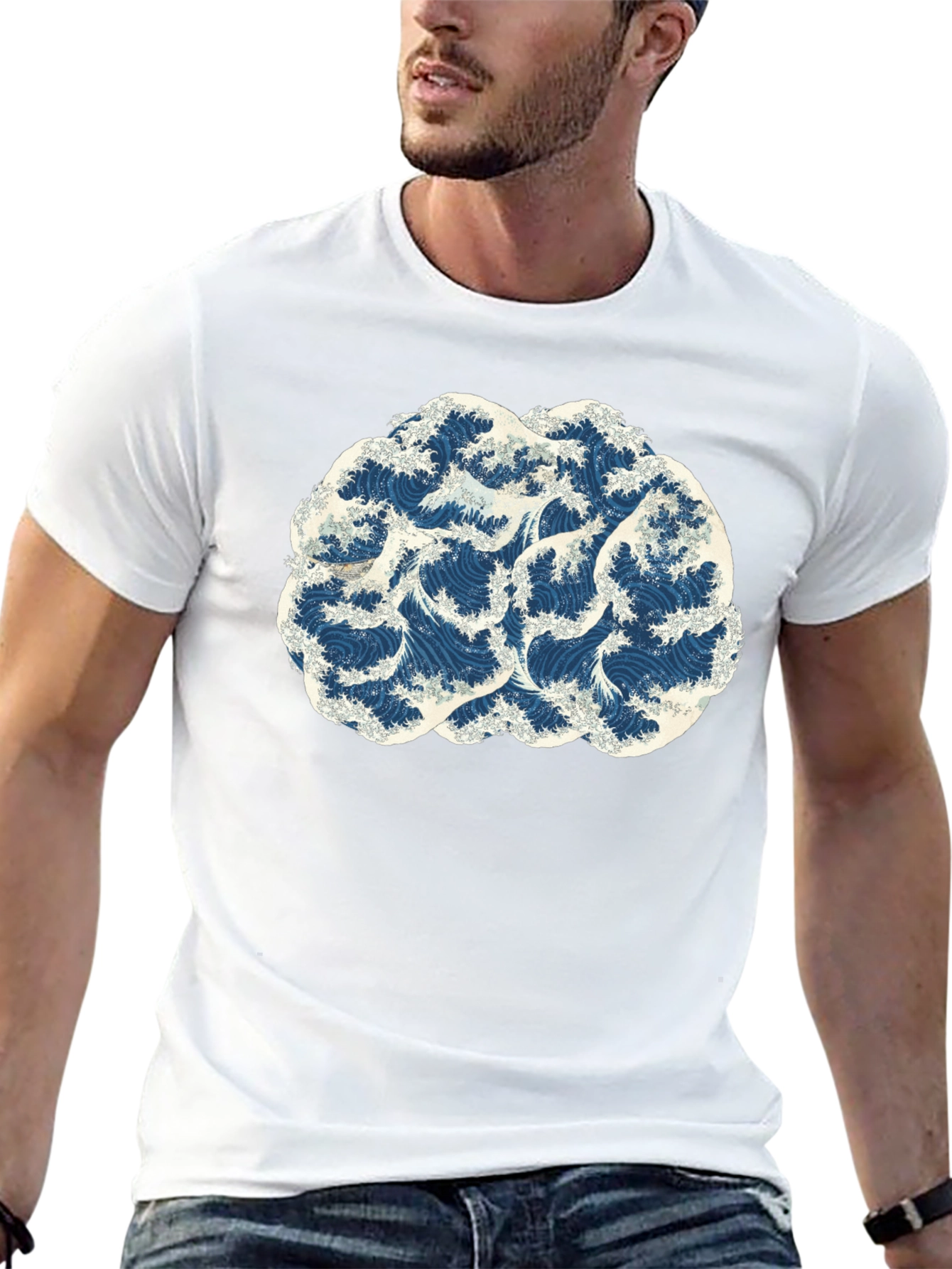 Wave Brain Black Tee - Artistic Mens T-Shirt