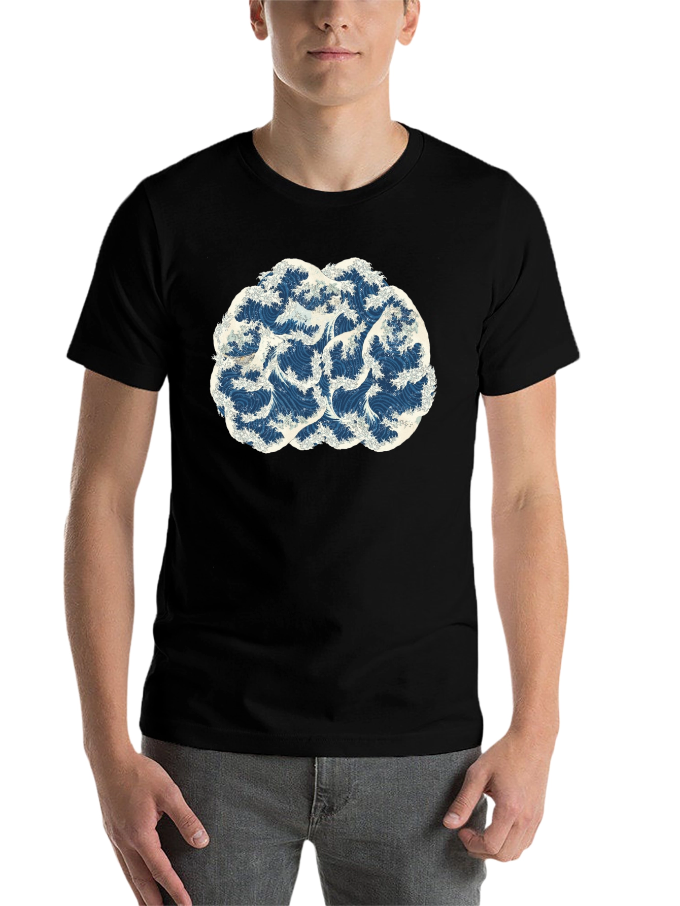 Wave Brain Black Tee - Artistic Mens T-Shirt