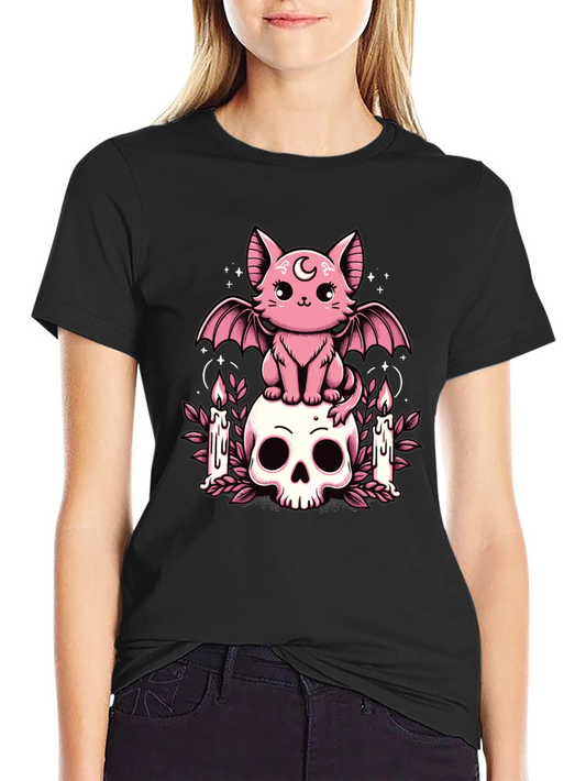 Gothic Bat Cat Skull T-Shirt