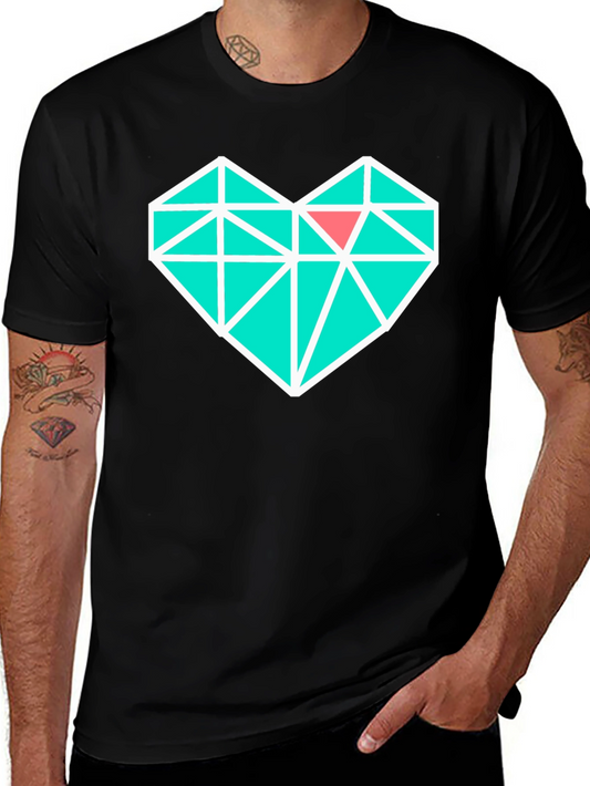Geometric Heart Graphic Tee - Modern Black T-Shirt