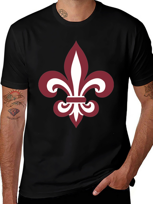 Fleur-de-Lis Graphic Tee - Black Cotton Blend Casual T-Shirt