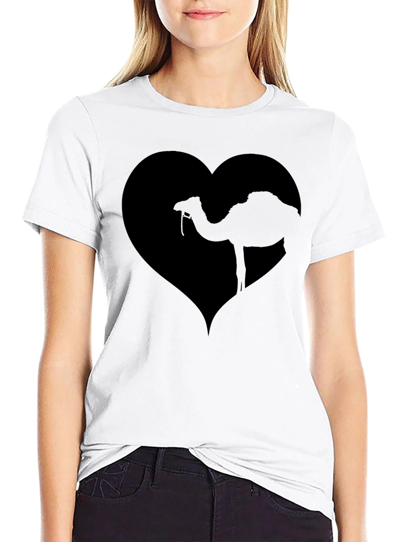 Camel Love Heart Graphic Tee - Black Casual T-Shirt