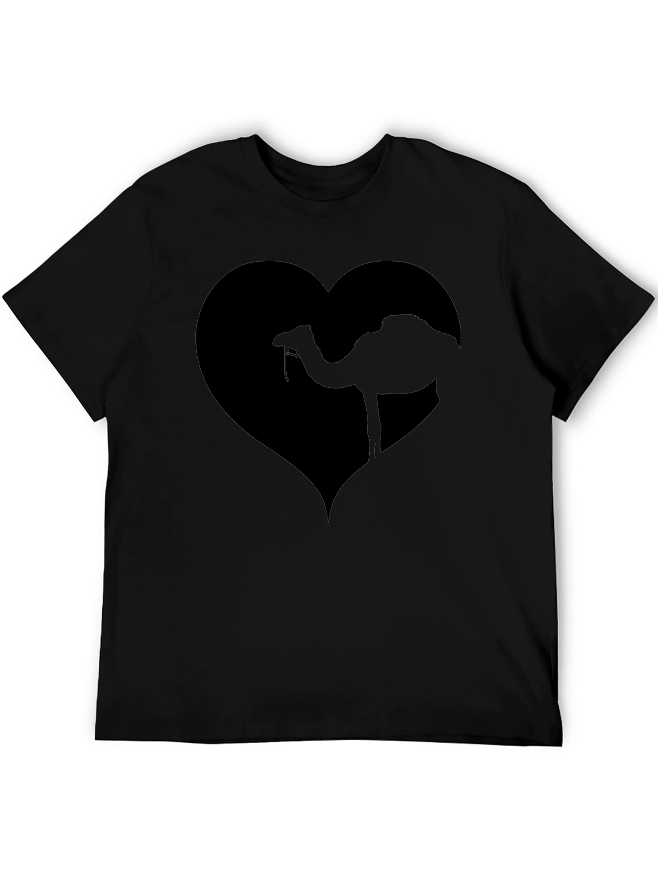 Camel Love Heart Graphic Tee - Black Casual T-Shirt