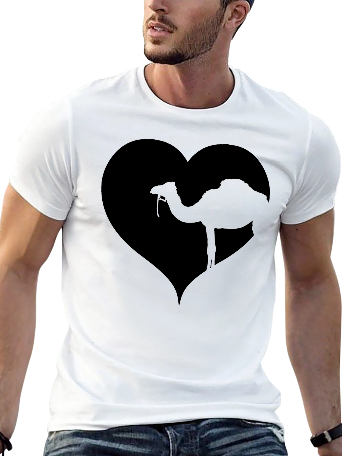 Camel Love Heart Graphic Tee - Black Casual T-Shirt